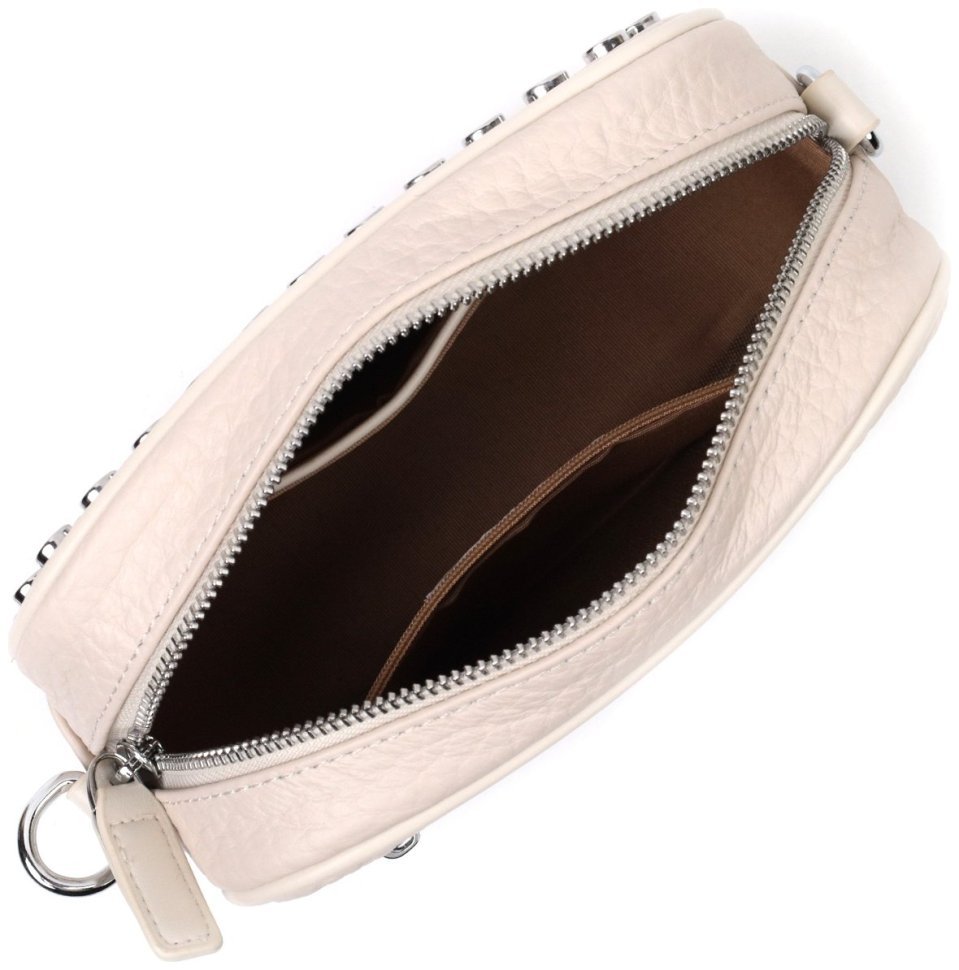 Женская компактная сумка-кроссбоди из натуральной кожи молочного цвета Vintage 2422334