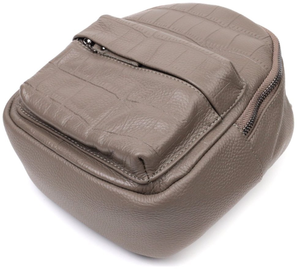 Жіночий маленький рюкзак з натуральної шкіри сірого кольору Vintage 2422435