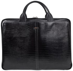 Чоловічий шкіряний портфель із фактурою під рептилію чорного кольору Desisan 80671