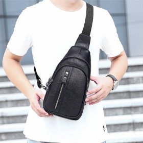 Мужская сумка рюкзак из натуральной кожи черного цвета Tiding Bag 90771