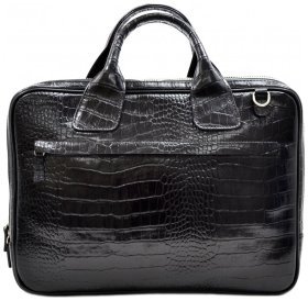 Деловая кожаная сумка для документов и ноутбука Desisan 81371 черного цвета с фактурой кожи крокодила