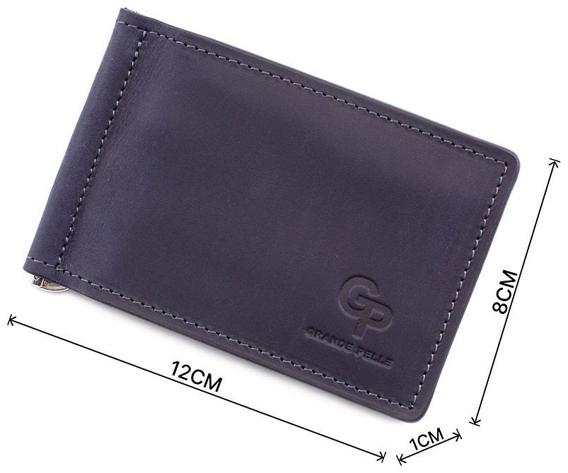 Темно-синий кожаный зажим для купюр и карточек Grande Pelle (13105) modnotak фото №3