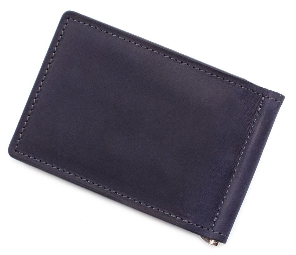 Темно-синий кожаный зажим для купюр и карточек Grande Pelle (13105)