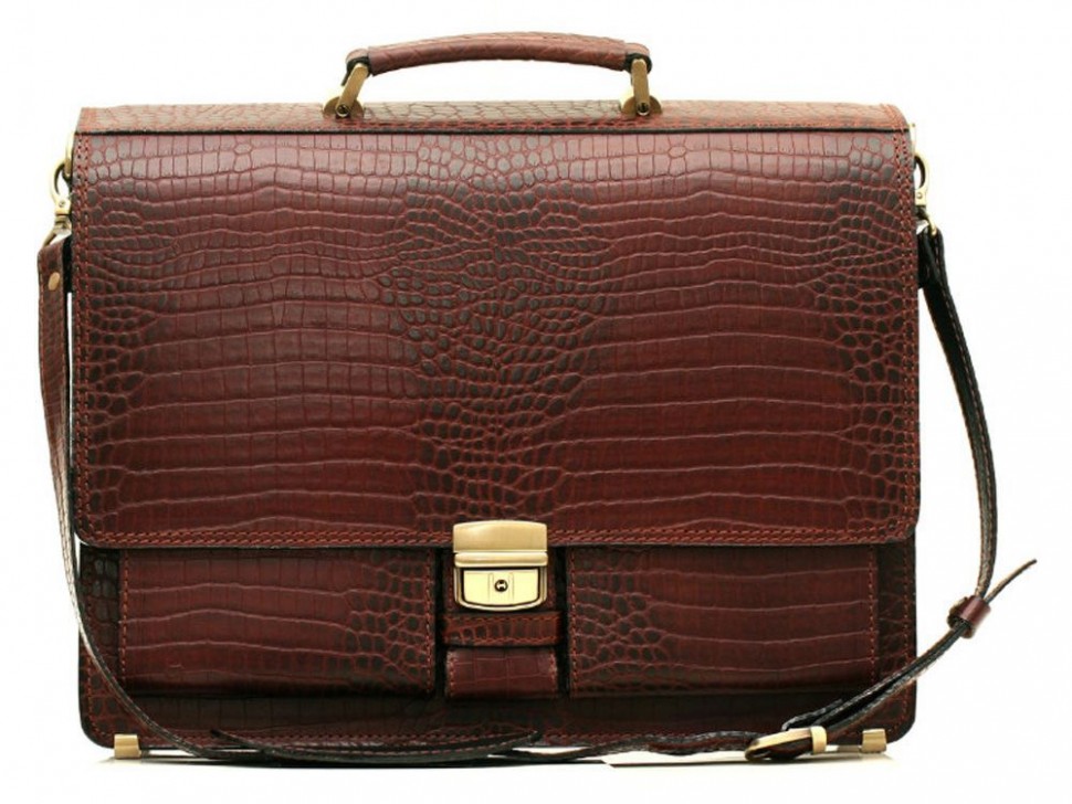 Деловой кожаный портфель ручной работы (под крокодила) Старинная Италия (10400)