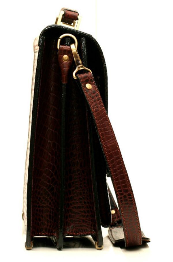 Деловой кожаный портфель ручной работы (под крокодила) Старинная Италия (10400)