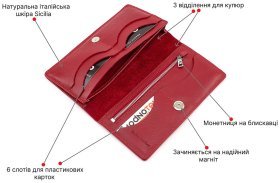 Красный купюрник из фактурной кожи Grande Pelle (13209)