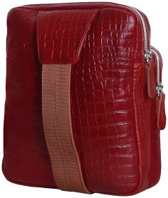 Кожаная мужская слинг-сумка из кожи с тиснением под крокодила на 2 отделения Vip Collection 102371 цвета бургунди