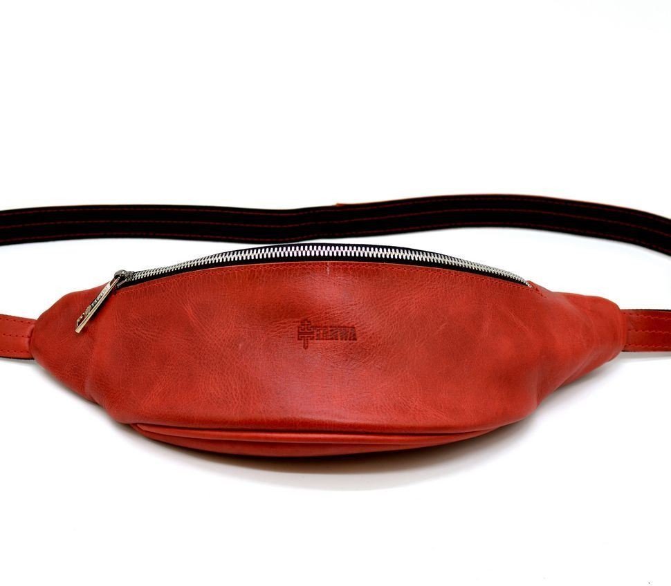 Большая женская кожаная сумка-бананка красного цвета TARWA (19880)