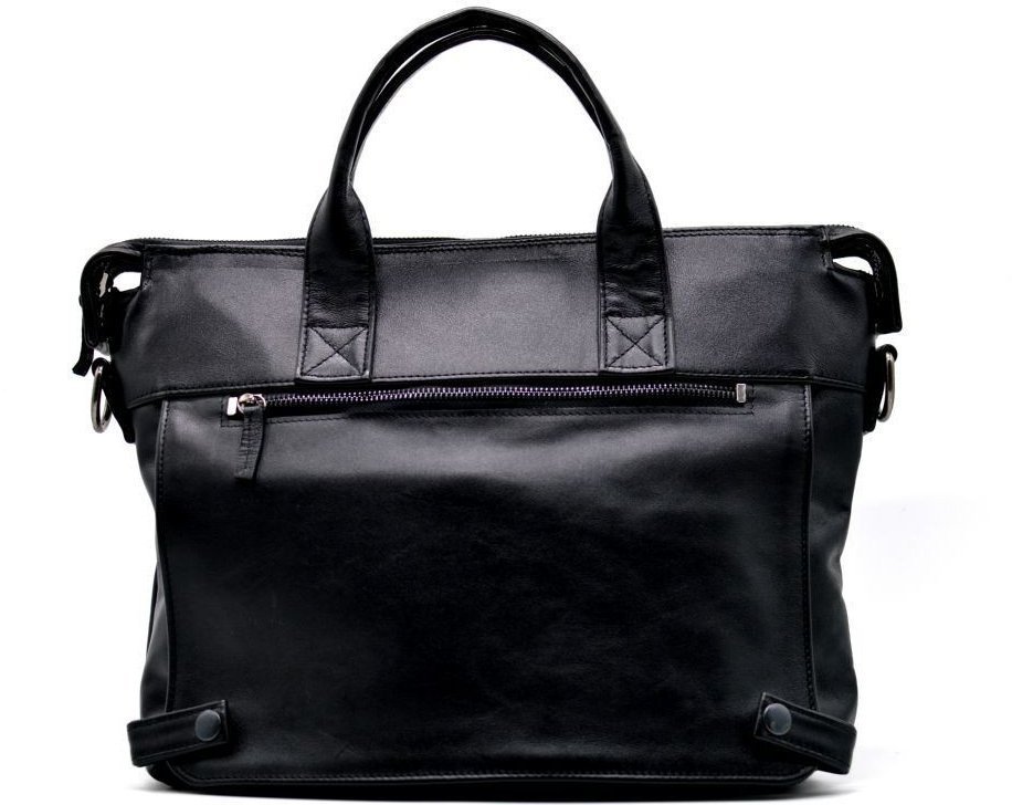 Чоловіча шкіряна сумка із відділенням для ноутбука в чорному кольорі TARWA (19809)