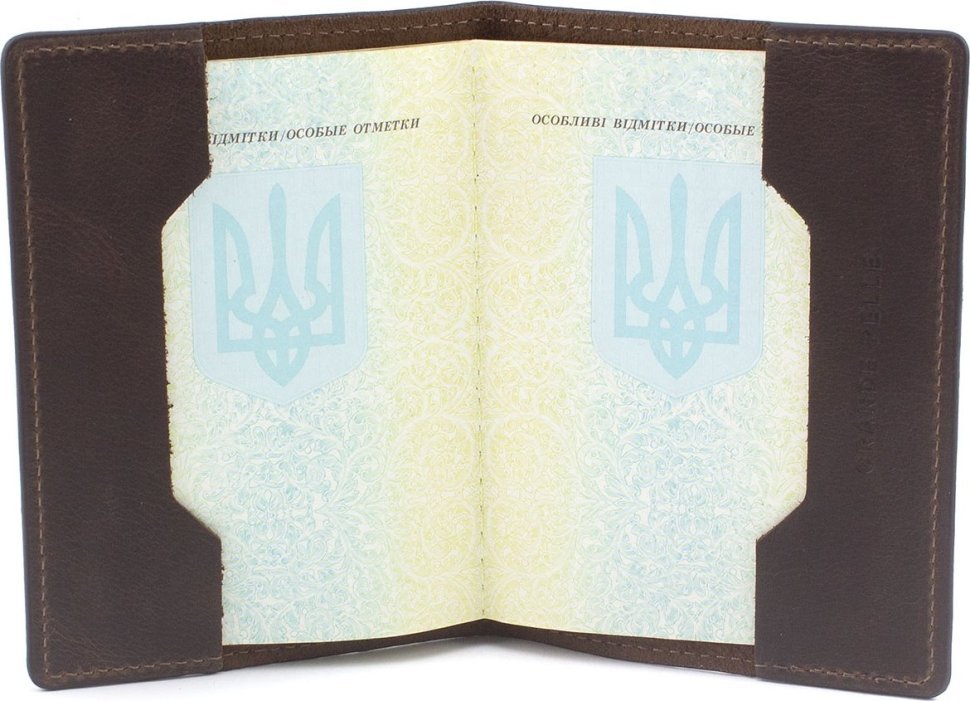 Темно-коричневая обложка для паспорта из винтажной кожи с картой Украины - Grande Pelle (21954)