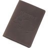 Темно-коричневая обложка для паспорта из винтажной кожи с картой Украины - Grande Pelle (21954) - 1
