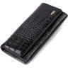 Жіночий лакований гаманець з натуральної шкіри чорного кольору з тисненням під крокодила CANPELLINI (2421707) - 1
