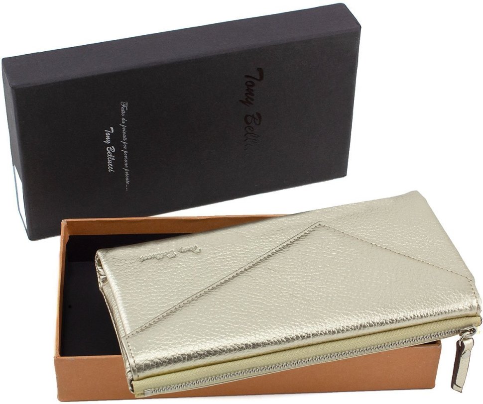 Золотий гаманець-клатч з фактурної шкіри Tony Bellucci (10570)