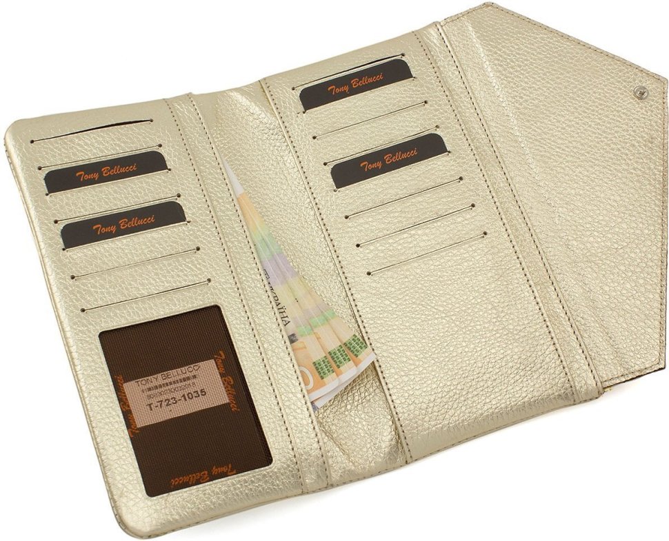 Золотий гаманець-клатч з фактурної шкіри Tony Bellucci (10570)