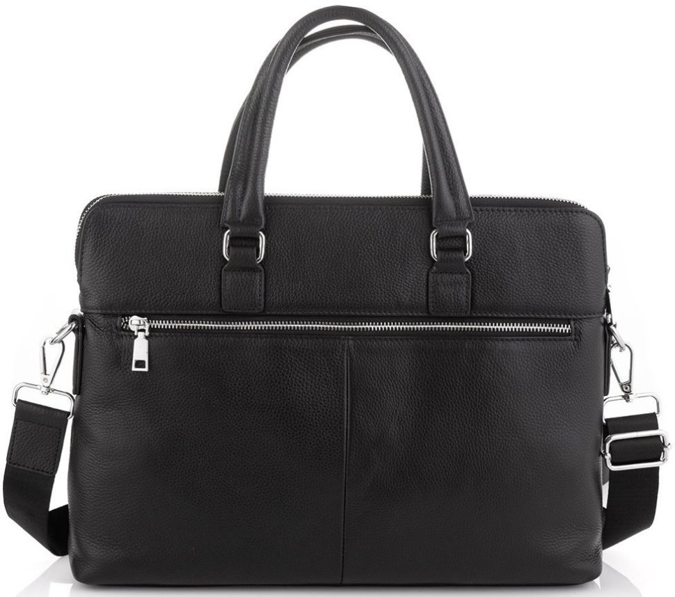 Черная мужская сумка для ноутбука из натуральной кожи с ручками Tiding Bag (15819)