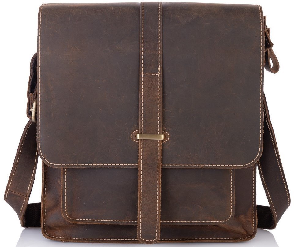 Чоловіча коричнева сумка на плече з натуральної шкіри під вінтаж Tiding Bag (15861)