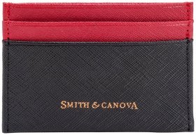 Картхолдер из натуральной кожи сафьяно черно-красного цвета с отделением для купюр Smith &amp; Canova 93871