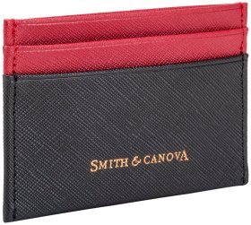 Картхолдер из натуральной кожи сафьяно черно-красного цвета с отделением для купюр Smith &amp; Canova 93871