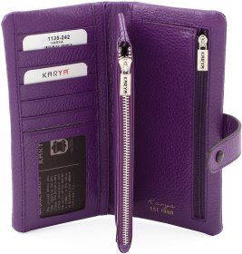 Фіолетовий жіночий купюрник з фактурної шкіри на хлястику з кнопкою KARYA (19011)