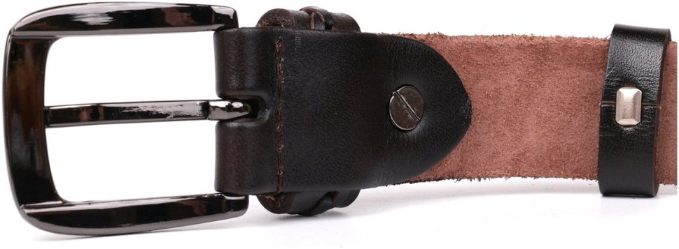 Брючный кожаный ремень коричневого цвета с серебристой пряжкой Vintage 2420068