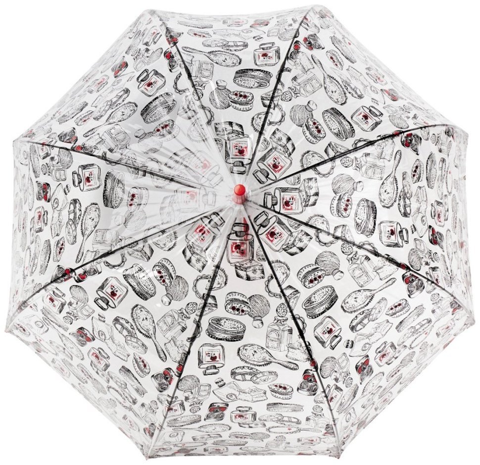 Женский зонт-трость Lulu Guinness by Fulton L719 Birdcage-2 Dressing Table (механика, прозрачный с принтом аксессуаров) 93971 modnotak фото №2
