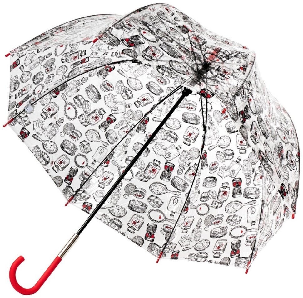 Женский зонт-трость Lulu Guinness by Fulton L719 Birdcage-2 Dressing Table (механика, прозрачный с принтом аксессуаров) 93971 modnotak фото №3
