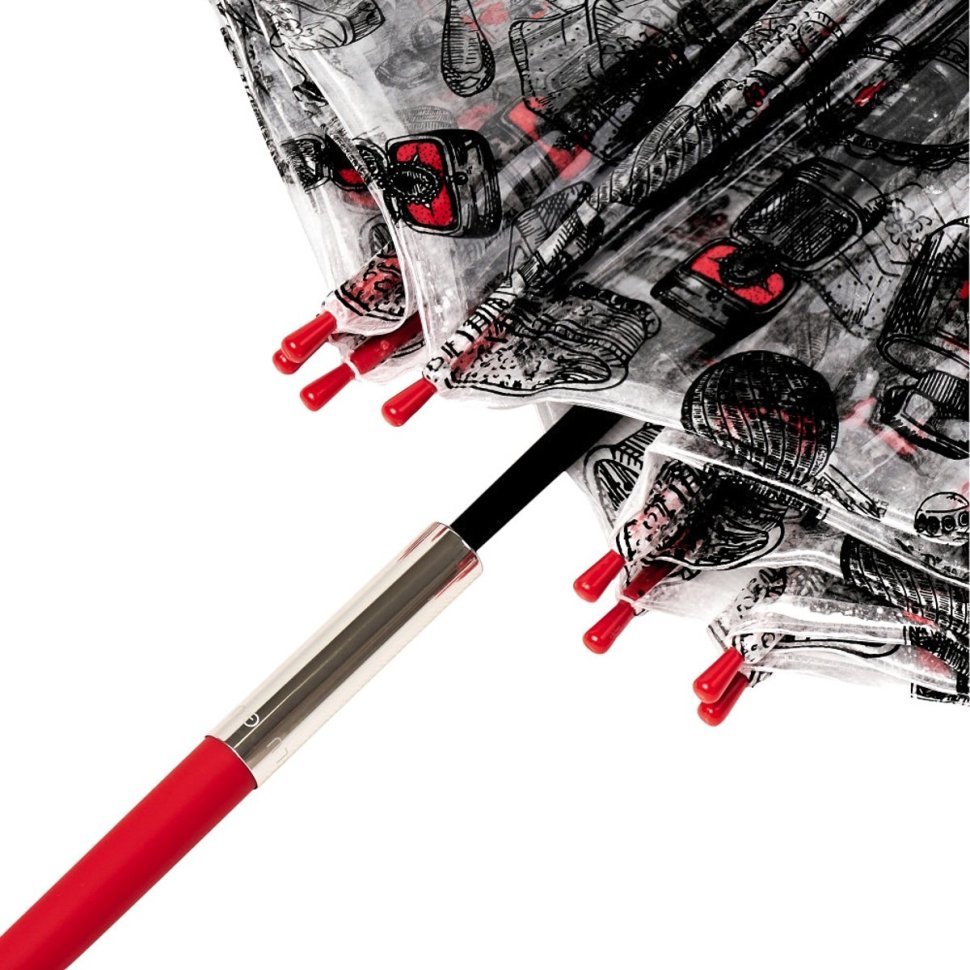 Женский зонт-трость Lulu Guinness by Fulton L719 Birdcage-2 Dressing Table (механика, прозрачный с принтом аксессуаров) 93971 modnotak фото №7