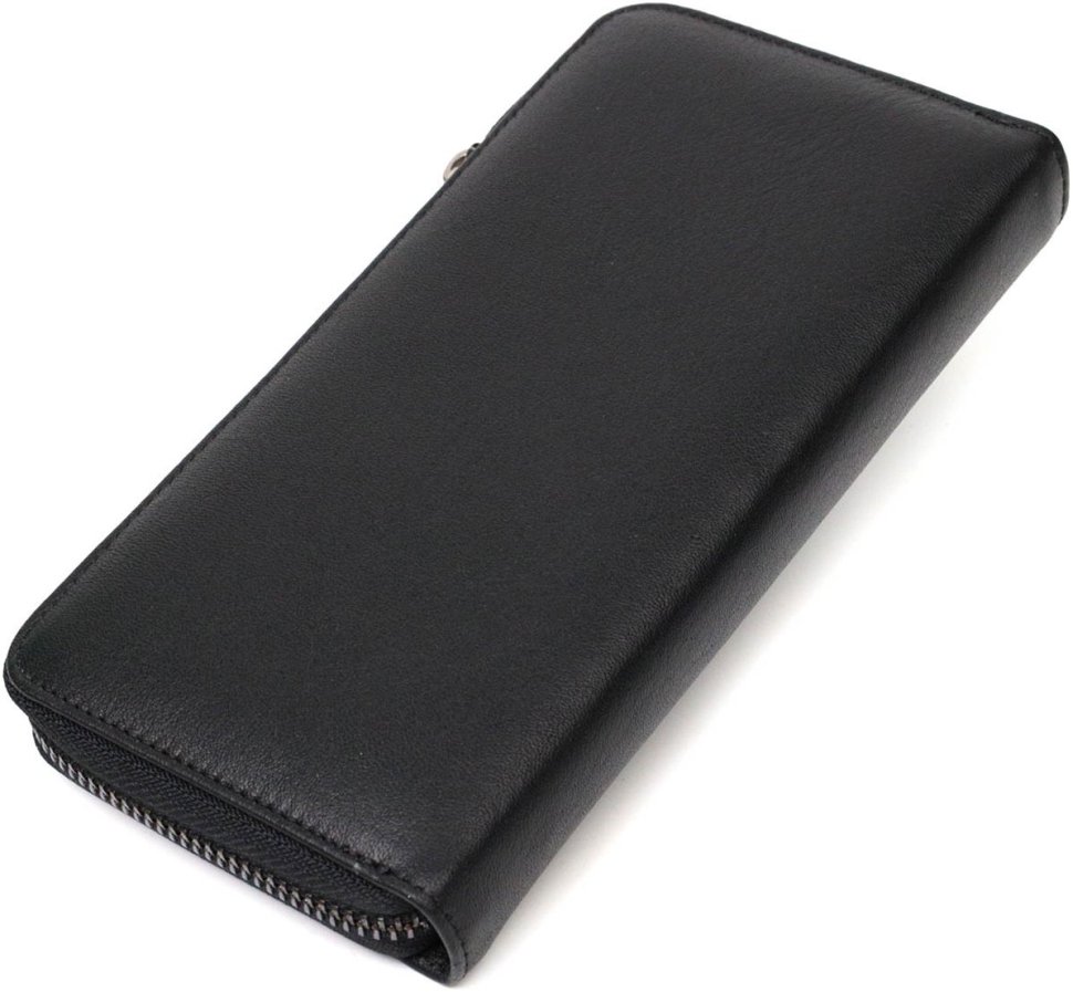 Классический кошелек черного цвета из натуральной гладкой кожи на молнии BOND (2422054)