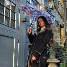 Женский складной механический зонт Fulton Pretty Peony (Голубой цвет с принтом цветов) 94371