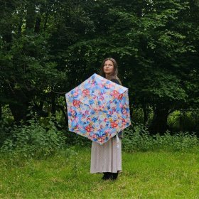 Жіноча складна механічна парасолька Fulton Pretty Peony (Голубий колір з принтом квітів) 94371