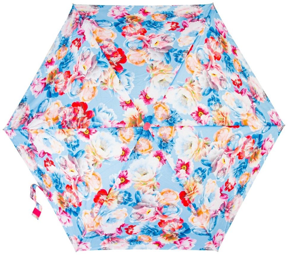 Женский складной механический зонт Fulton Pretty Peony (Голубой цвет с принтом цветов) 94371 modnotak фото №6