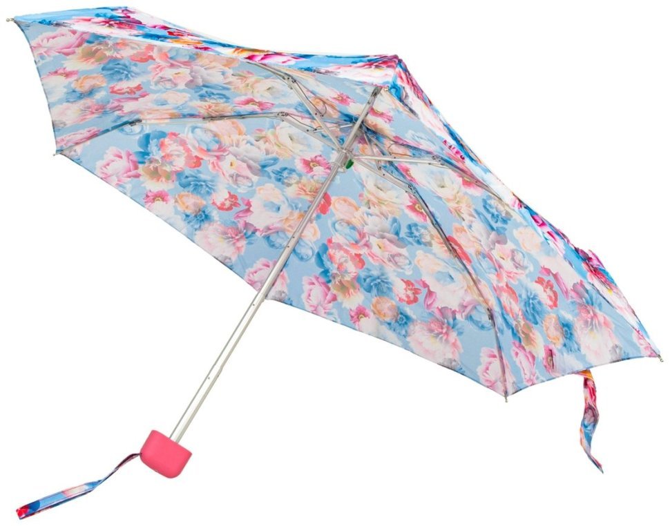 Женский складной механический зонт Fulton Pretty Peony (Голубой цвет с принтом цветов) 94371 modnotak фото №7