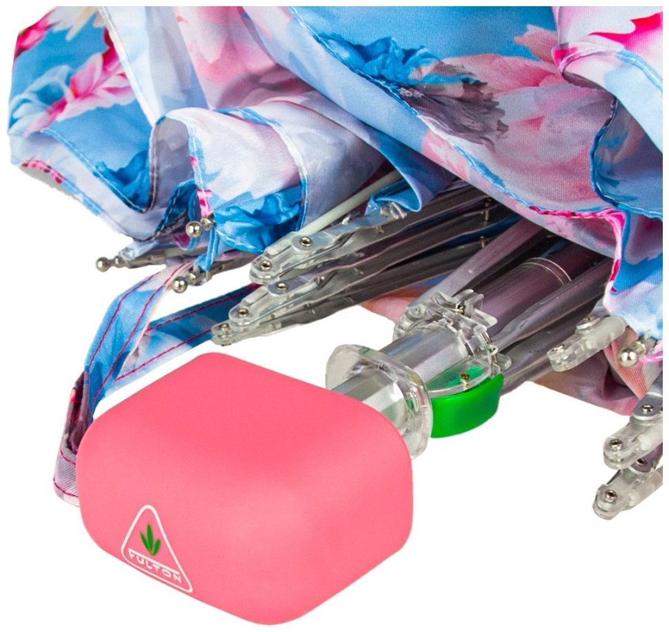 Женский складной механический зонт Fulton Pretty Peony (Голубой цвет с принтом цветов) 94371 modnotak фото №9