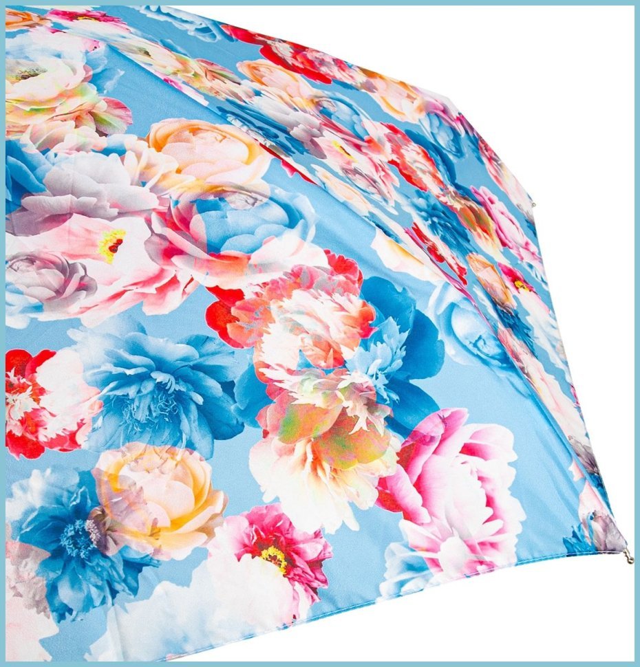 Женский складной механический зонт Fulton Pretty Peony (Голубой цвет с принтом цветов) 94371 modnotak фото №11