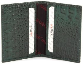 Зеленая обложка для автодокументов из натуральной кожи KARYA (096-017)