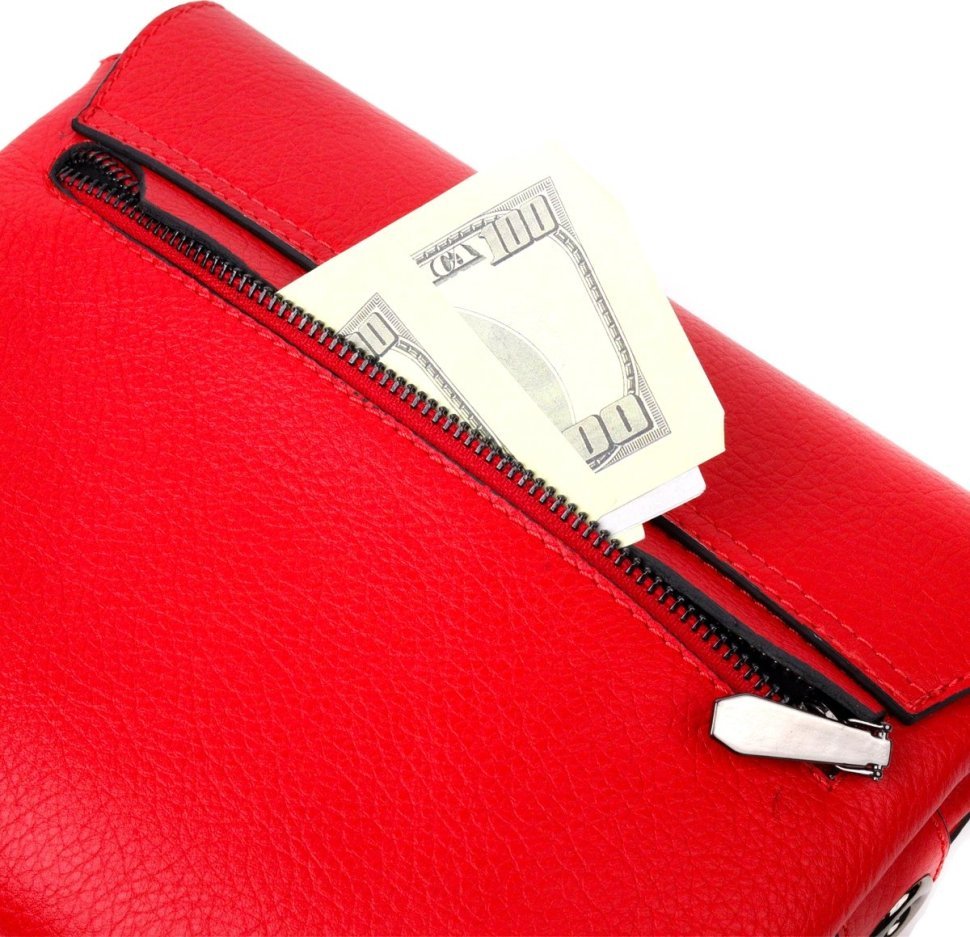 Зручна червона сумка жіноча на плече з натуральної шкіри KARYA (2420857)
