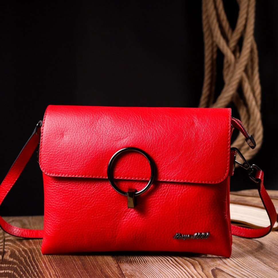 Удобная красная женская сумка на плечо из натуральной кожи KARYA (2420857)