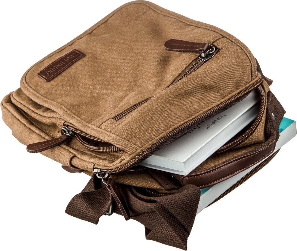 Універсальна текстильна сумка коричневого кольору на два відділення Vintage (20200)