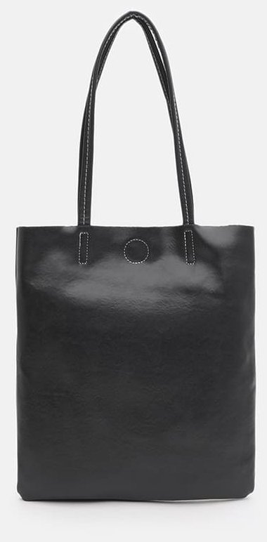 Тонкая женская сумка-шоппер из натуральной кожи черного цвета Borsa Leather 94671 modnotak фото №3