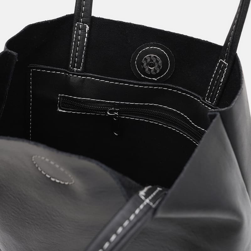 Тонкая женская сумка-шоппер из натуральной кожи черного цвета Borsa Leather 94671 modnotak фото №5