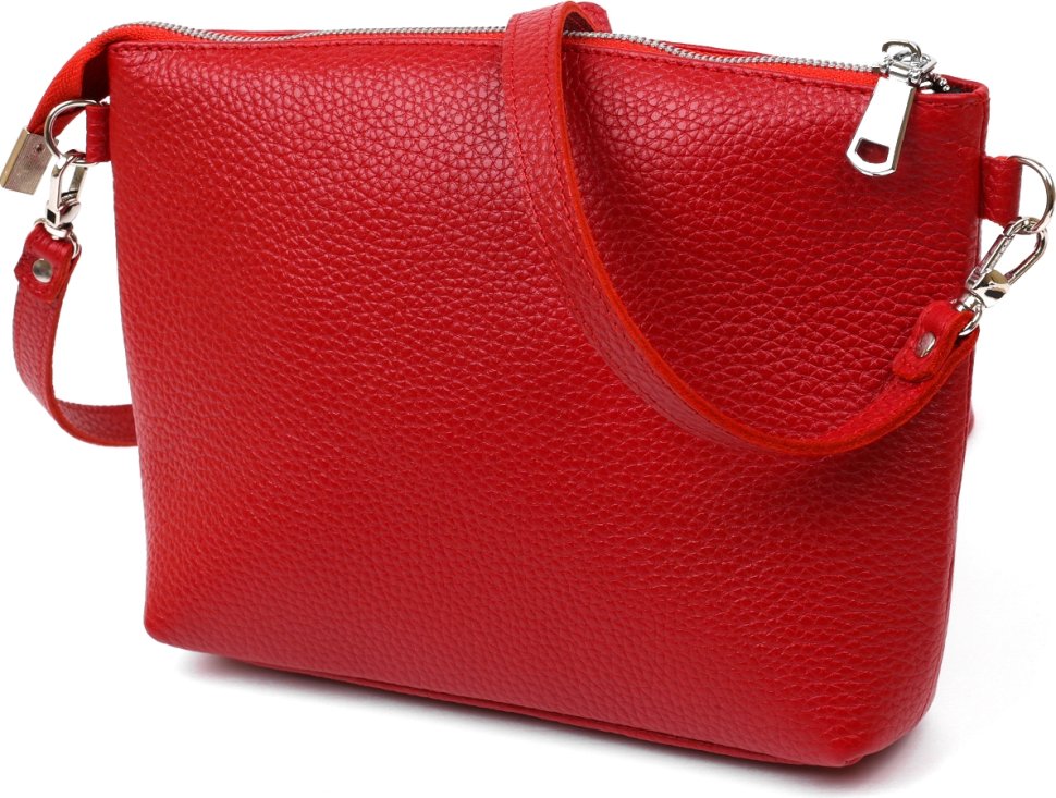 Женская сумка-кроссбоди из натуральной кожи флотар красного цвета Shvigel (16342)