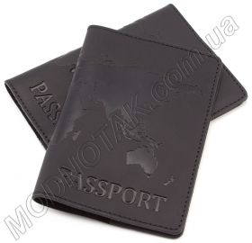 Черная кожаная обложка для паспорта с картой мира ST Leather (17763)