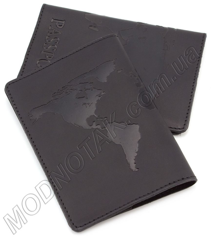 Чорна шкіряна обкладинка для паспорта з картою світу ST Leather (17763)