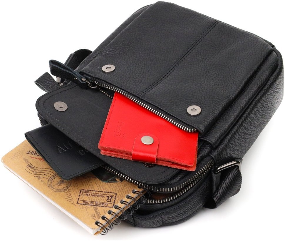 Невелика чоловіча сумка-барсетка із натуральної шкіри флотар чорного кольору Vintage 2422148