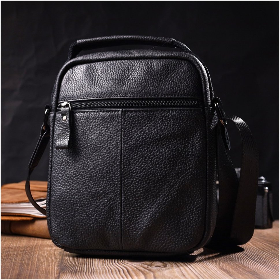 Небольшая мужская сумка-барсетка из натуральной кожи флотар черного цвета Vintage 2422148