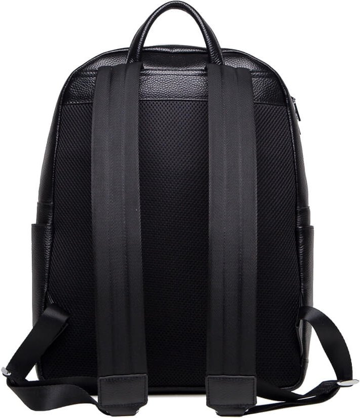 Вместительный кожаный рюкзак черного цвета на змейке Tiding Bag (21245)