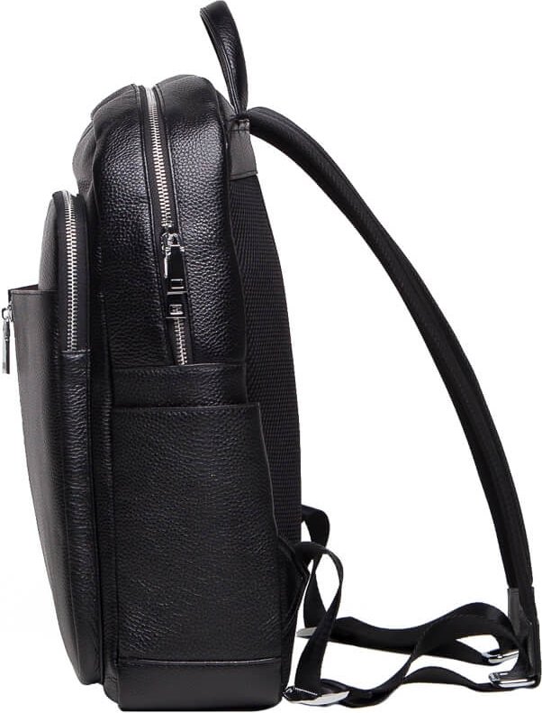 Вместительный кожаный рюкзак черного цвета на змейке Tiding Bag (21245)