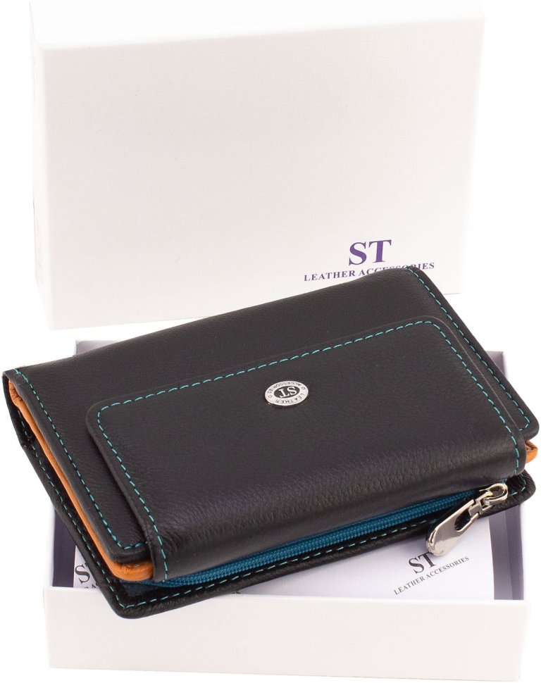 Чорний жіночий гаманець середнього розміру із натуральної шкіри ST Leather 1767271