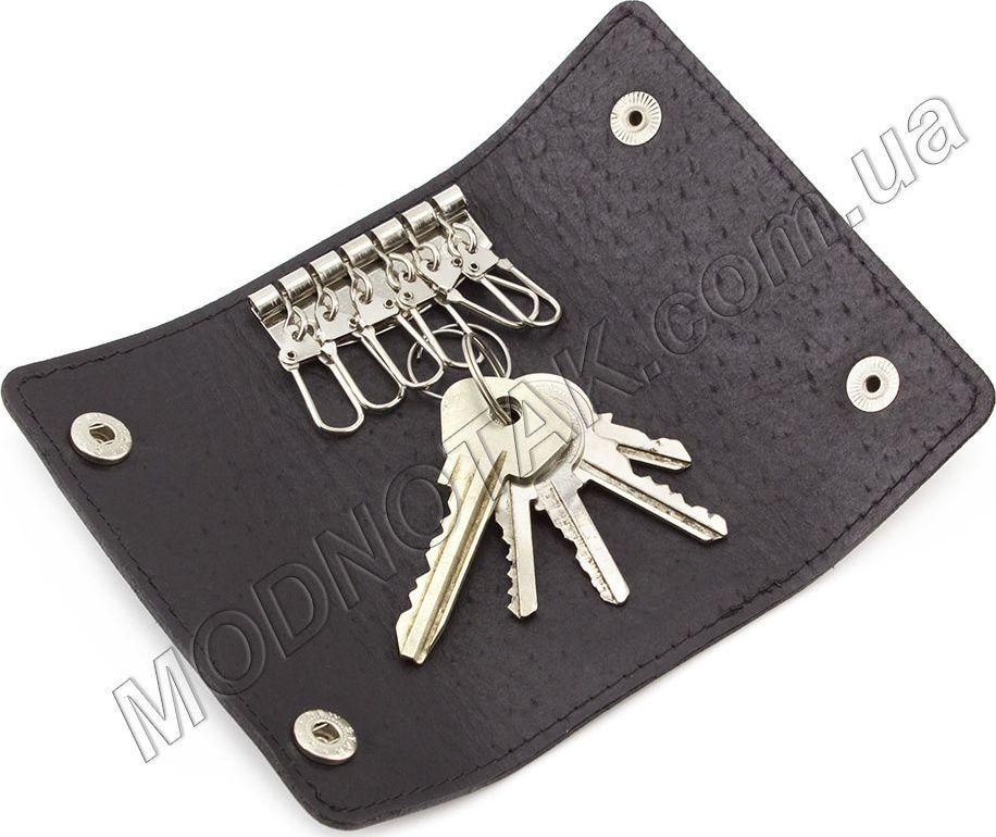 Шкіряна ключниця чорного кольору на кнопках ST Leather (16110)