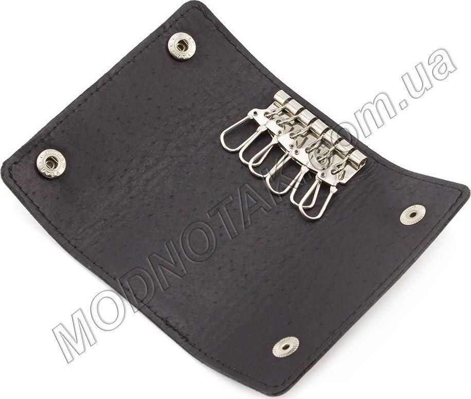 Шкіряна ключниця чорного кольору на кнопках ST Leather (16110)